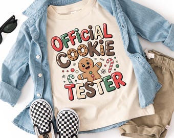 Official Cookie Tester Christmas Kids T-Shirt: Holiday Baking Gingerbread Man Shirt