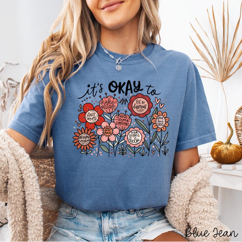 Comfort Colors Positive Affirmations Shirt - Floral Mental Health Tee image 3