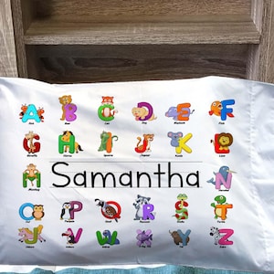 Kids Alphabet Pillowcase: Personalized  animals and items