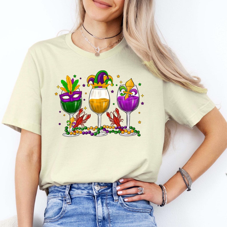 Mardi Gras Wine T-Shirt: Carnival Party Tee, Beads & Bling image 1