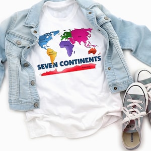 Chemise enfant continents - T-shirt garçon ou fille 7 continents - Chemise carte de la Terre - T-shirt Continents de la Terre - Futur cartographe garçon ou fille