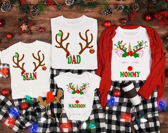 Personalized Reindeer & Unicorn Christmas Shirts: Matching Family Holiday Tees