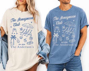 Custom Honeymoon Shirts, Matching Mr and Mrs Beach Tees, Personalized Comfort Colors Wedding Gifts