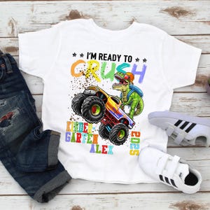 Kindergarten Monster Truck Dinosaur Shirt - First Day School T-Shirt 画像 3