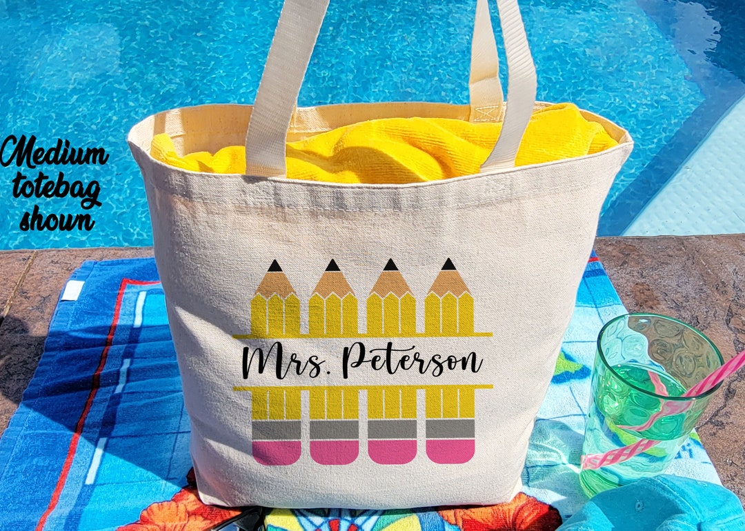 Teacher Tote Bag - Personalized Pencil Teacher Totebag - Open Top or ...