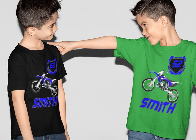 Blue Dirt bike Shirt Personalized Motocross Shirt with name and number-Motorcross Shirt for boys or girls Dirtbike Graphic Tee image 1