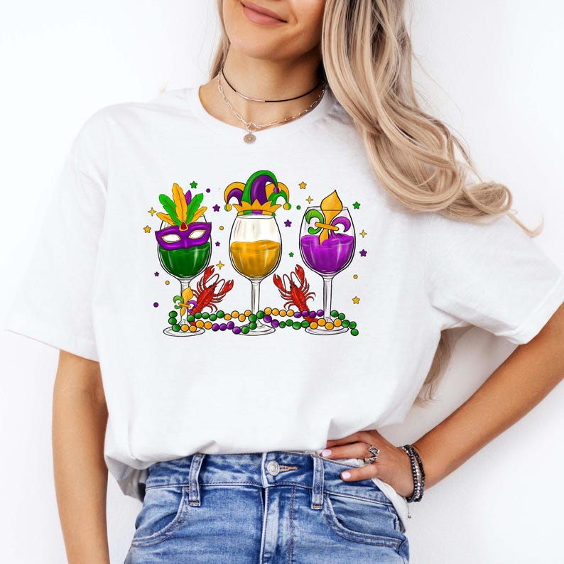 Mardi Gras Wine T-Shirt: Carnival Party Tee, Beads & Bling image 5