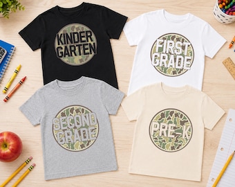 Boys Back to School Shirts, Camo Kindergarten Pre-K Tee, Camouflage First Day Top