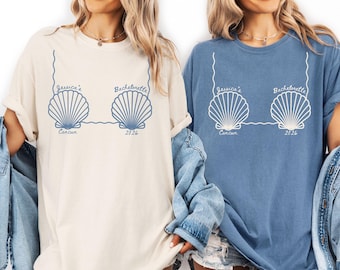 Custom Clamshell Bikini Shirts, Bachelorette Party Tops, Comfort Colors Beach Wedding Seashell Tees