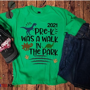 Pre-K Graduation Shirt Kids Dinosaur Pre-School Was A Walk In The Park T-shirt Boys Custom Pre School Grad 2024 Dino image 2