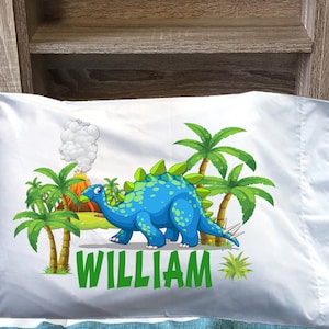Personalized Dinosaur Pillowcase: Blue Stegosaurus Kids Pillow Cover