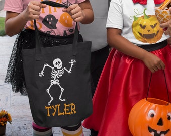 Personalized Skeleton Halloween Tote Bag: Trick or Treat Candy Bag