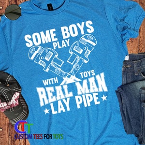 Funny Plumber T-Shirt - Real Men Lay Pipe Father's Day Handyman Gift image 4