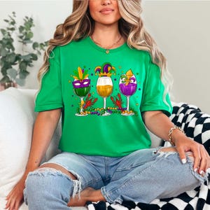 Mardi Gras Wine T-Shirt: Carnival Party Tee, Beads & Bling image 6