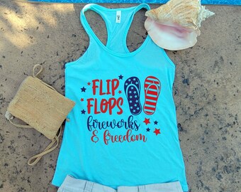 4th of July Tank Top – Flip Flops, Fireworks, & Freedom Racerback