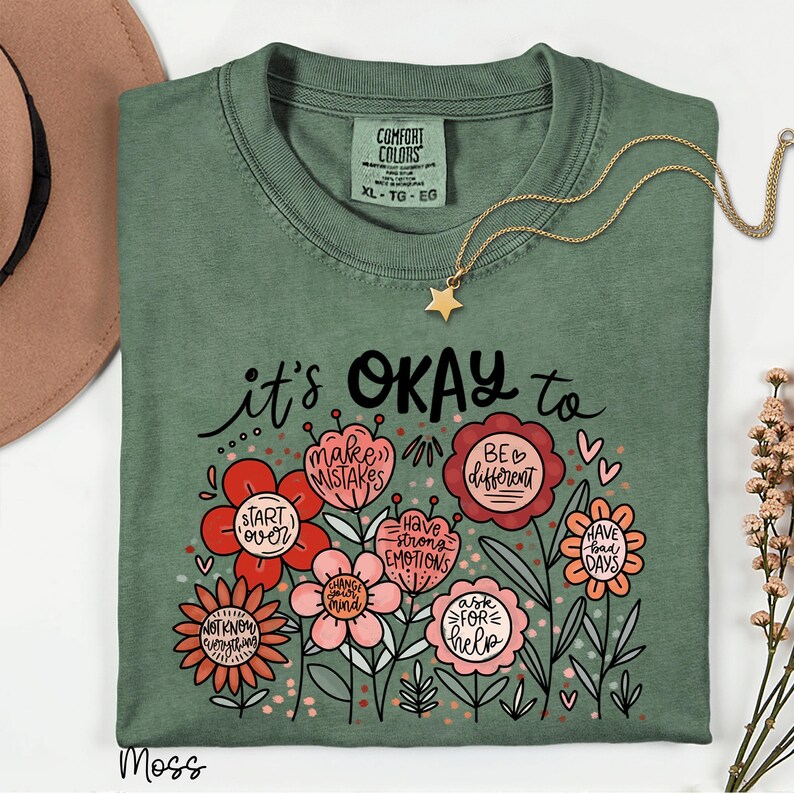 Comfort Colors Positive Affirmations Shirt - Floral Mental Health Tee image 6