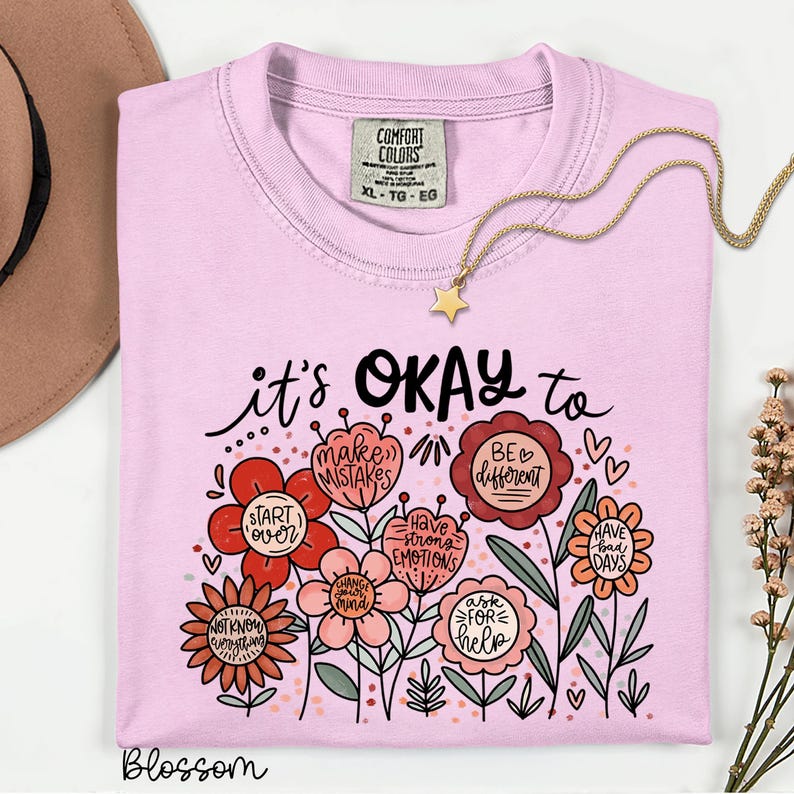 Comfort Colors Positive Affirmations Shirt - Floral Mental Health Tee image 2