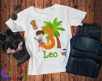 Luau Birthday Shirt - Kids Luau Birthday Tee - Personalized boys Luau Birthday Tshirt name and age 1,2,3,4,5,6,7,8,9,10 Hawaiian Shirt