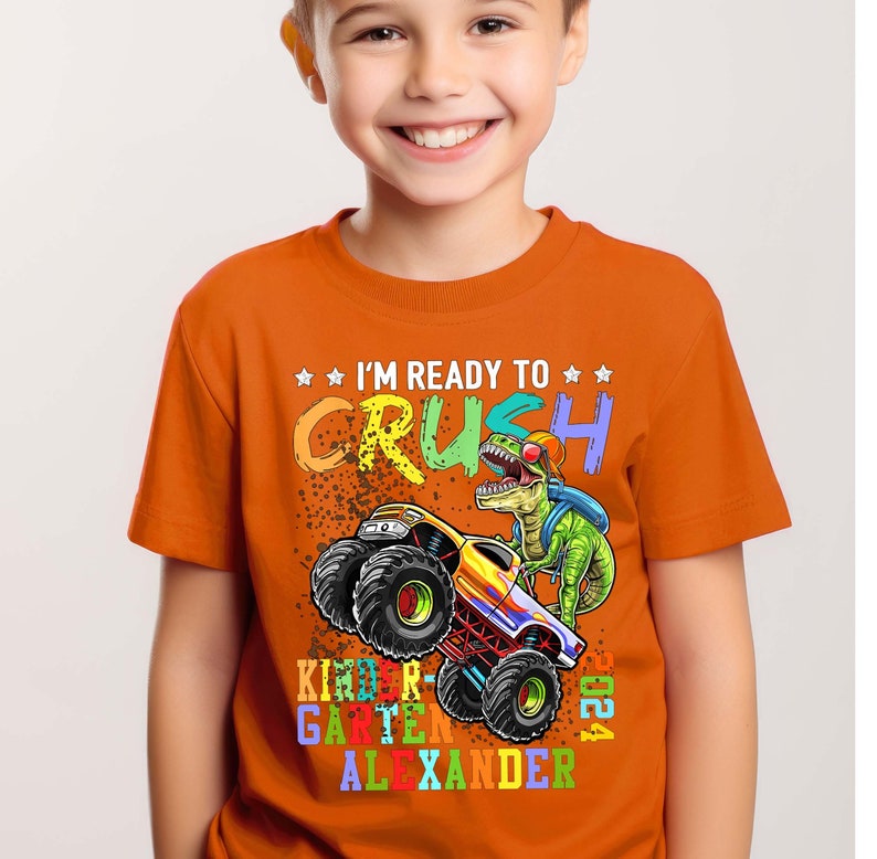 Kindergarten Monster Truck Dinosaur Shirt - First Day School T-Shirt 画像 6