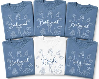 Custom Bride Shirt, Bridesmaid Wedding Tops, Comfort Colors Hand Drawn Bridal Tees