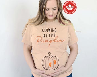 Growing A Little Pumpkin Pregnancy Announcement Shirt - Adult Unisex Fall Thanksgiving Tee