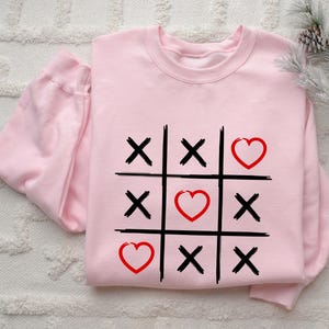 Valentines Sweatshirt: Tic Tac Toe XOXO Hearts Crewneck