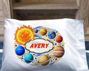 Space Pillowcase Personalized Name Boy Girl Birthday Gift Kids Outer Pillow Case Cover
