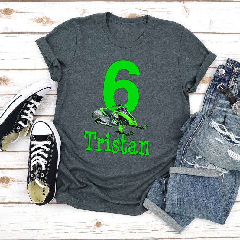 Custom Snowmobile Birthday Shirt for Kids - Personalized Green Sled Party Tee - Boys & Girls image 5