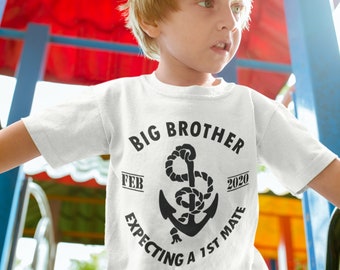 Personalized Nautical Big Brother Shirt - Sailor Anchor Design Perfect Brother Announcement Tee