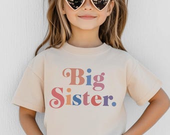 Big Sister Shirt Retro Colorful Groovy Pregnancy Announcement Toddler Girl Sibling Reveal Tee