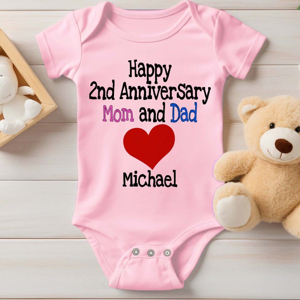 Happy Anniversary Baby Bodysuit - Anniversary baby shirt - Mom and Dad with childs name-1st 2nd 3rd 4th 5th anniversary gift for boy or girl