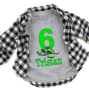 Custom Snowmobile Birthday Shirt for Kids - Personalized Green Sled Party Tee - Boys & Girls image 6