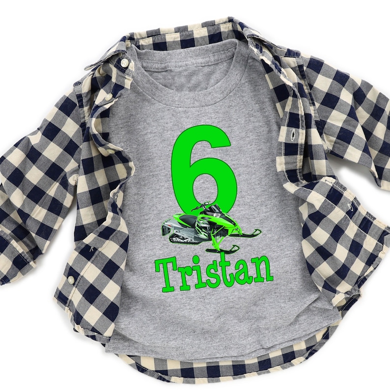 Custom Snowmobile Birthday Shirt for Kids - Personalized Green Sled Party Tee - Boys & Girls image 6