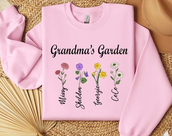 Grandma's Garden Birth Month Flowers Sweater - Custom Sweatshirt Nana Grandmother Personalized With Childrens Names - Mothers Day Gift