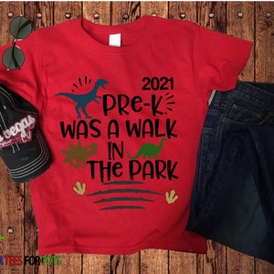 Pre-K Graduation Shirt Kids Dinosaur Pre-School Was A Walk In The Park T-shirt Boys Custom Pre School Grad 2024 Dino image 5