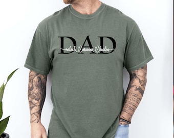 Comfort Colors Personalized Dad Shirt Custom Kids Names Gift Tee Papa