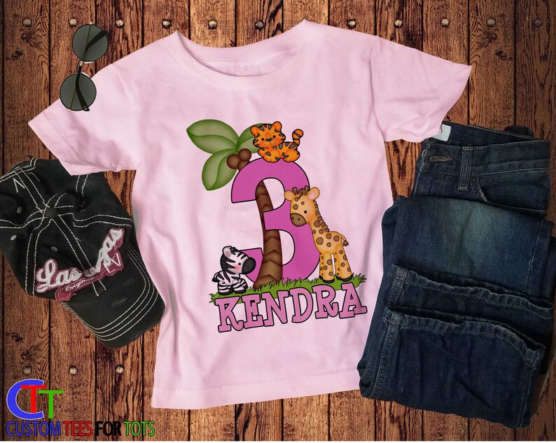 Safari Graphic Tee Safari Birthday Shirt Personalized Safari Birthday Shirt for Girl name age zoo shirt Birthday Party Shirt for girl