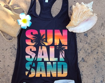 Sun Salt Sand Tank Top - Tropical Palm Tree Summer Women's Racerback