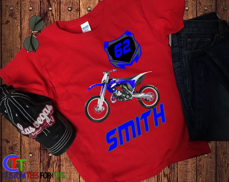 Blue Dirt bike Shirt Personalized Motocross Shirt with name and number-Motorcross Shirt for boys or girls Dirtbike Graphic Tee image 7