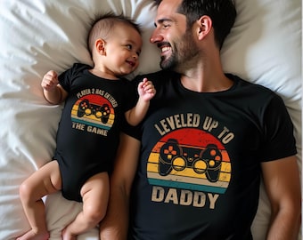 Custom Leveled Up Daddy Shirt - Player 2 Entered The Game Baby Gamer 1st Fathers Day