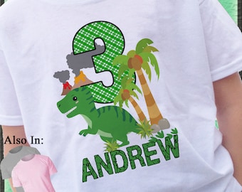 Dinosaur Shirt - Dinosaur Birthday Shirt - Big Number Cute Baby Dino Birthday Shirt 1,2,3,4,5,6,7,8,9 Green Dino Shirt Name and Age