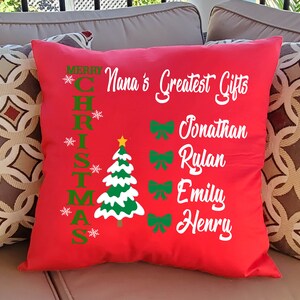 Personalized Christmas Throw Pillow: Nana's Greatest Gifts, Holiday Decor (18x18)