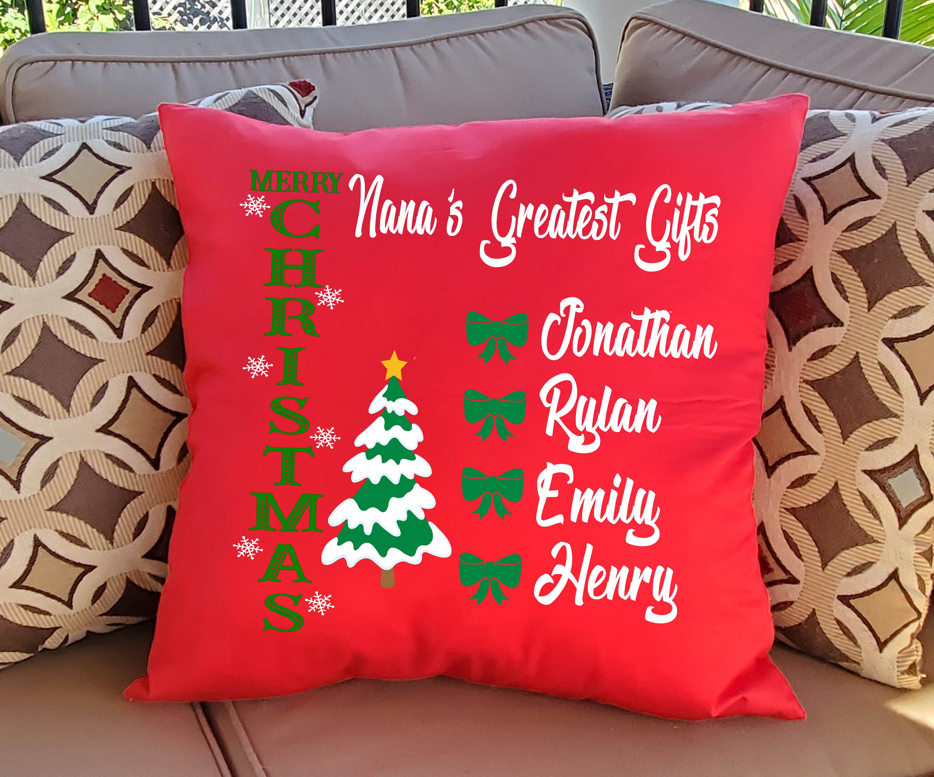 Christmas Throw Pillow - Personalized Nana's Greatest Gifts - Grandma  Grandparents Mom Children's Names - 18x18 with optional insert