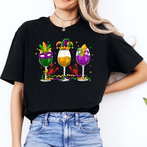 Mardi Gras Wine T-Shirt: Carnival Party Tee, Beads & Bling image 2