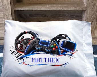 Gamer Pillowcase Personalized Name Boy Birthday Gift Kids Video Game Pillow Case Cover