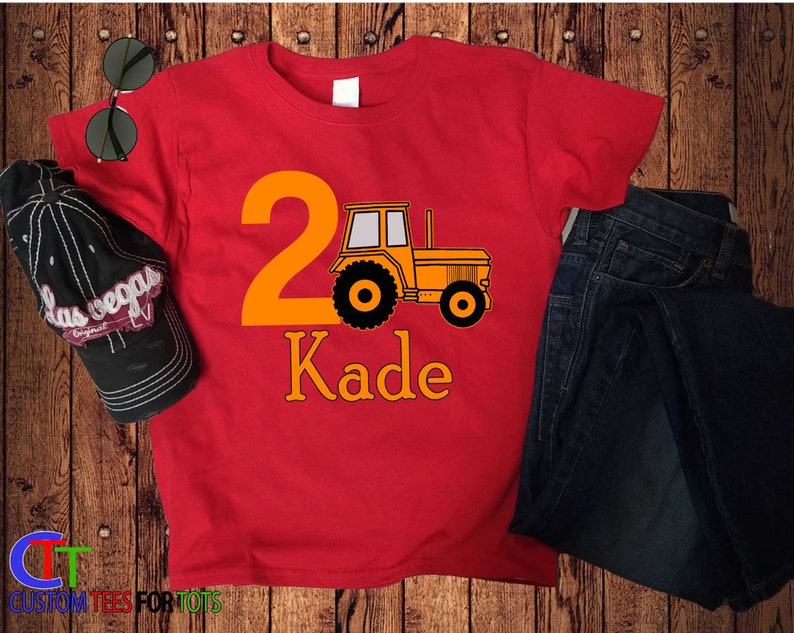 Kids Tractor Birthday Shirt Farm Birthday Party Shirt Orange Tractor Birthday Shirt Personalized Birthday shirt boy girl