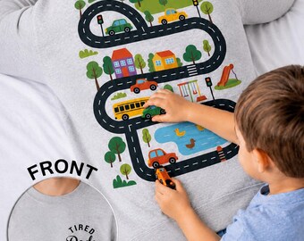 Interactive Car Play Mat Sweatshirt - Tired Dads Club - Fathers Day Gift