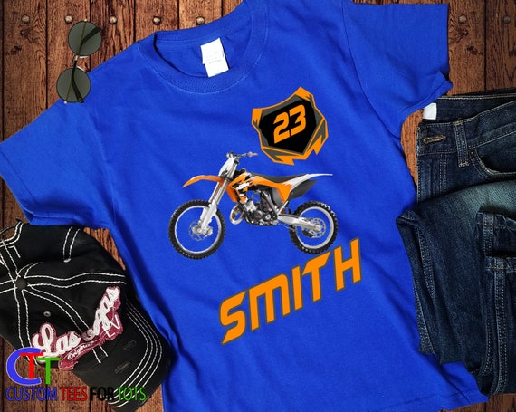 Camiseta Dirt Bike naranja Camiseta de motocross personalizada con nombre y numero Camiseta de motocross para ninos o ninas Camiseta grafica Dirt Bike Etsy Espana