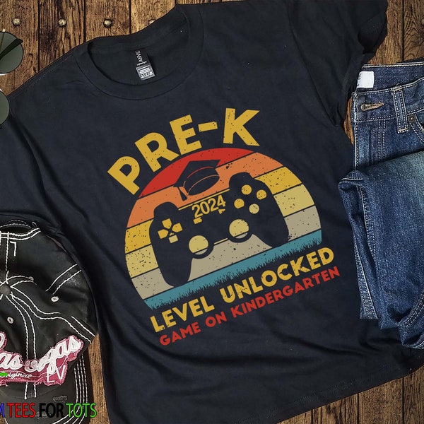 Pre-K Graduation 2024 Shirt - Kids Video Game Level Unlocked Pre-school t-shirt - Game On Boys Gamer Grad Shirts Custom Year