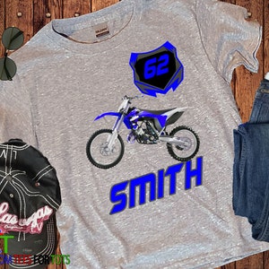 Blue Dirt bike Shirt Personalized Motocross Shirt with name and number-Motorcross Shirt for boys or girls Dirtbike Graphic Tee image 2